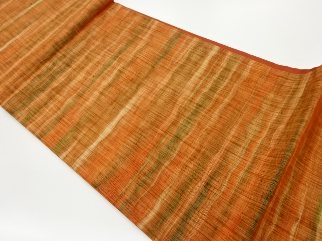 手織り紬横段模様織出し全通袋帯